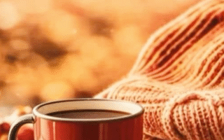 Fluffy orange blanket, a cup of coffee, autumn vibe