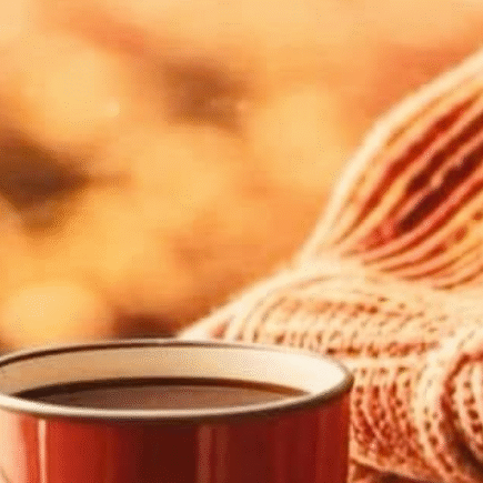 Fluffy orange blanket, a cup of coffee, autumn vibe