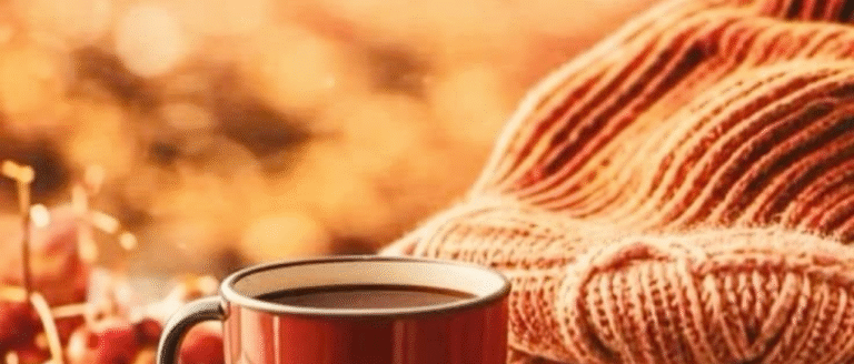 Fluffy orange blanket, a cup of coffee, autumn vibe